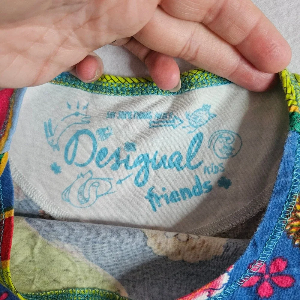 Desigual Kids Friends T-Shirt Kokeshi Doll Patchwork Multi Color Size 7/8 Spain